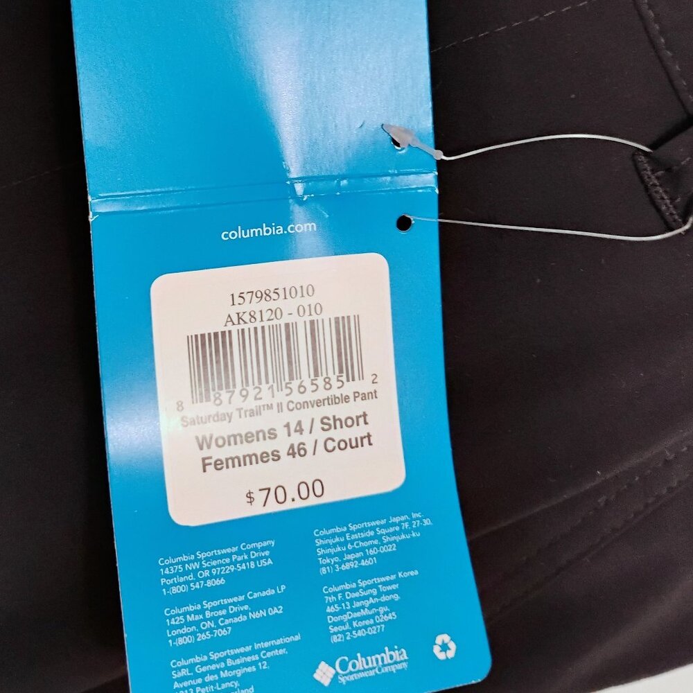 NWT Columbia Omni-Shield Womens Black Convertible Pants UPF 50 Size 14S Short - Picture 6 of 12
